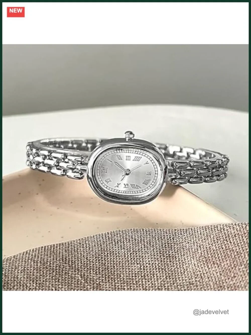 Oval Dial Roman Numeral Analog Dress Watch Metal Bracelet Quartz Wristwatch